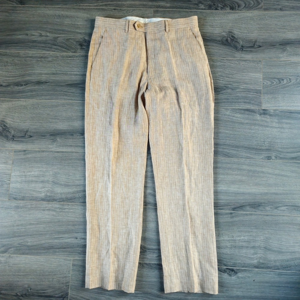 Ralph Lauren Linen Suit Men's 40S Tan Pinstripe Trim Fit Jacket Pants W33x30 - Picture 13 of 16